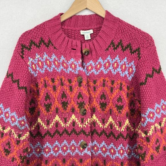 SUNDANCE Sweater PM Petite Fair Isle Thermal Cardigan Button Up Wool Blend Pink - Picture 3 of 16